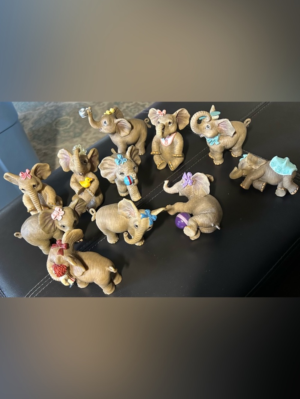 Set of 11 Beige Elephant Figurines Hamilton Collection 1996 & 1997 2-3” tall